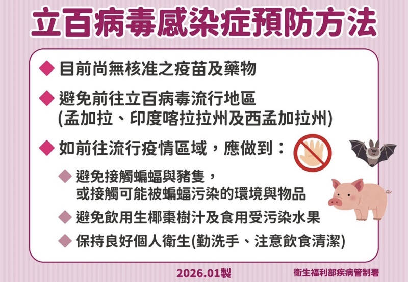 加強系統預警、提升國民防疫意識 立百病毒感染症將列第五類法定傳染病