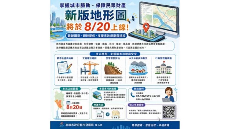 支援市政建設、保障民眾財產！楠梓等5區最新地形圖將於8月20日正式上線