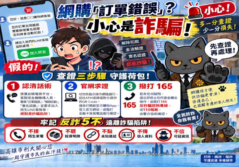 高市警局刑大籲牢記反詐5不口訣 勿掉入假實名認證真詐財騙局
