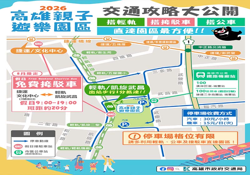 高雄親子遊樂園區8月8日開幕 高市交通局鼓勵善用大眾運具接駁車代步