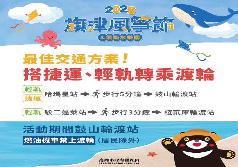 2026旗津風箏節暨氣墊水樂園相約旗津海水浴場 高市交通局4階段交管