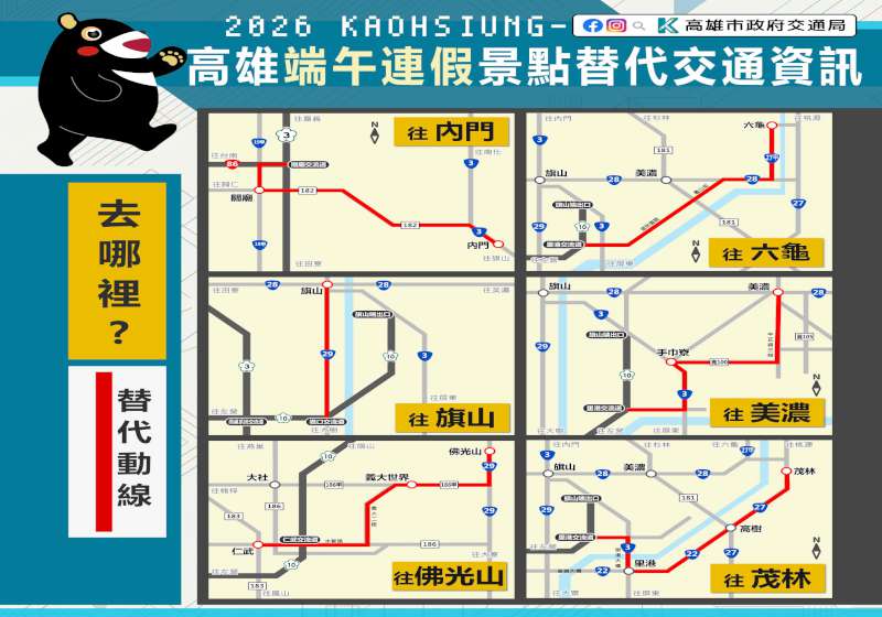 6月19日至21日端節連假熱門景點易壅塞 高市交通局籲事先查詢善用替代道路
