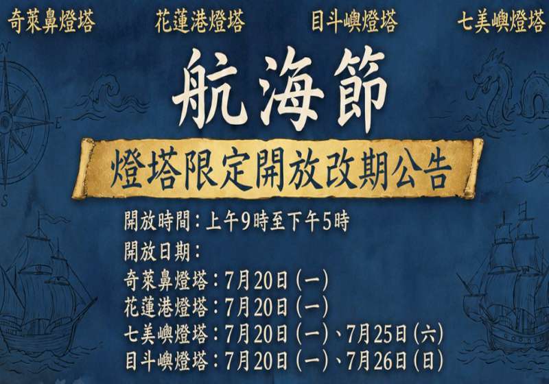 交通部航港局7月11日限定開放4燈塔展延7月20日 七美嶼及目斗嶼加開一天